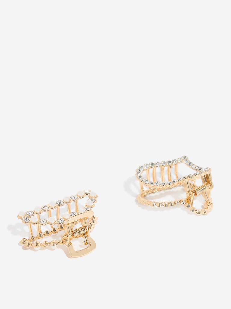 Westside Accessories Gold Diamante Embellished Hair Clips - Pack of 2