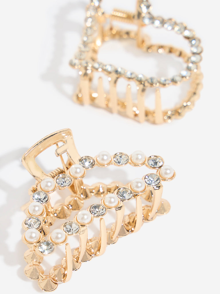 Westside Accessories Gold Diamante Embellished Hair Clips - Pack of 2