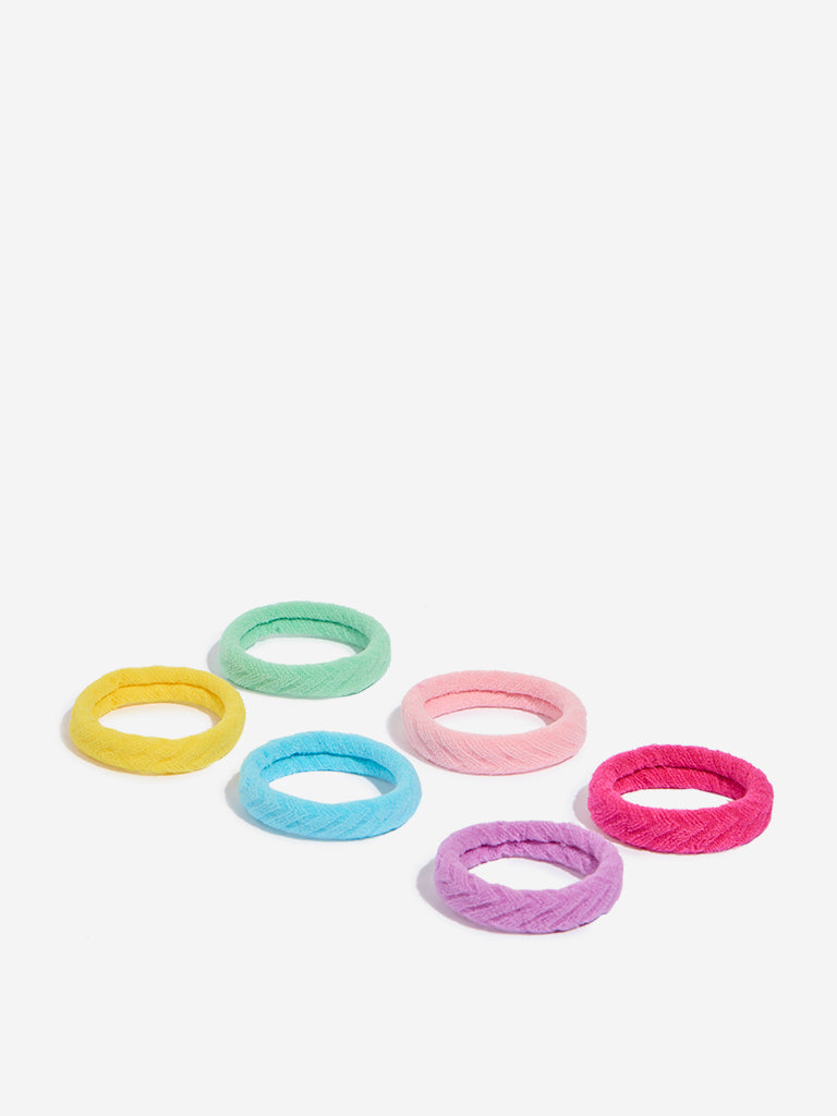 Westside Accessories Multicolour Textured Scrunchies - Pack of 6