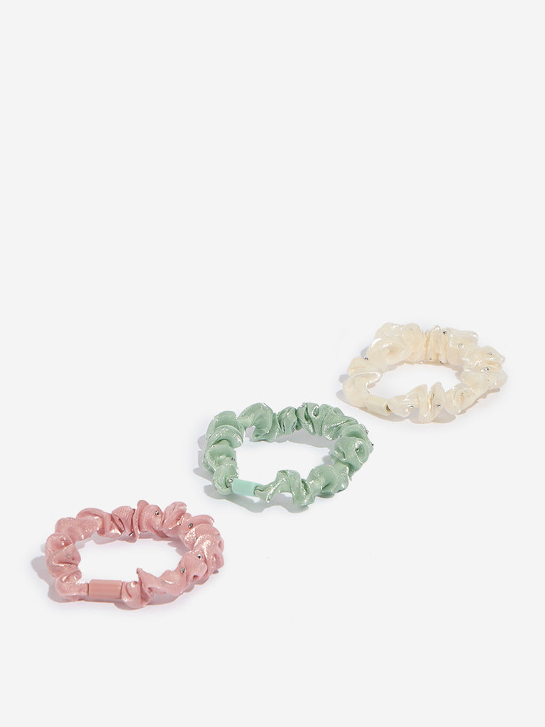 Westside Accessories Multicolour Ruffled Scrunchies - Pack of 3