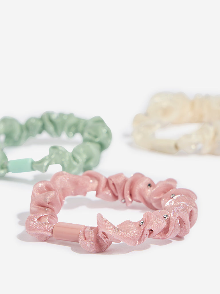 Westside Accessories Multicolour Ruffled Scrunchies - Pack of 3