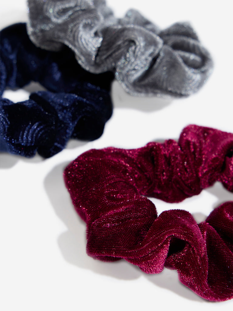 Westside Accessories Multicolour Velveteen Scrunchies - Pack of 3