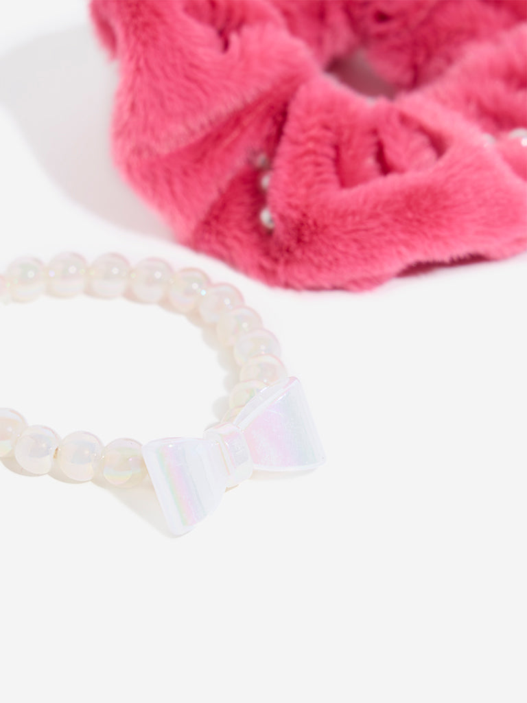 Westside Accessories Pink Pearl Embellished Scrunchies - Pack of 2