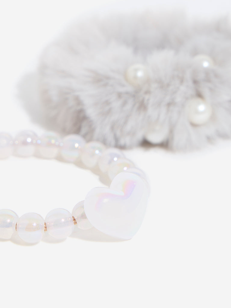 Westside Accessories Grey Pearl Embellished Scrunchies - Pack of 2