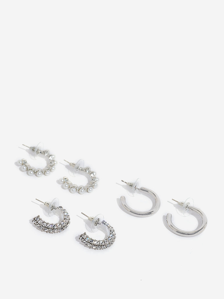 Westside Accessories Silver Hoops Earrings - Pack of 3