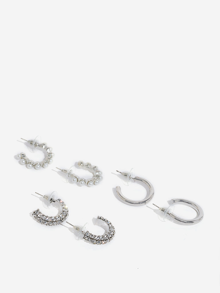 Westside Accessories Silver Hoops Earrings - Pack of 3