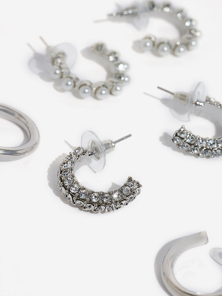 Westside Accessories Silver Hoops Earrings - Pack of 3