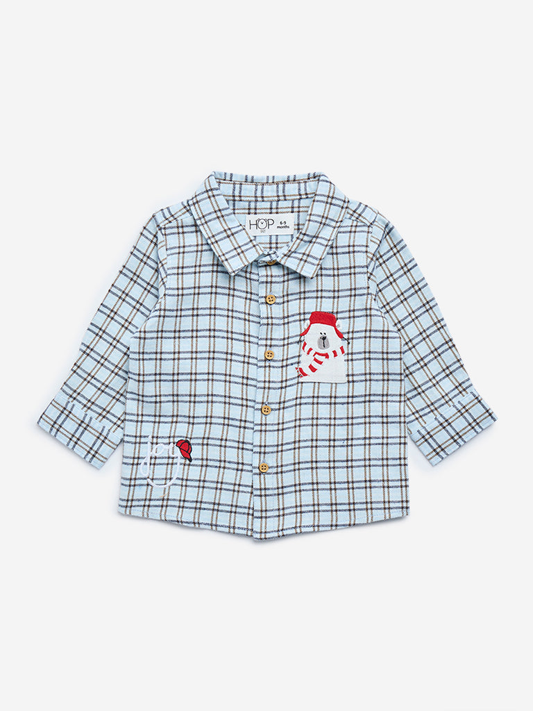 HOP Baby Blue Checkered Cotton Shirt