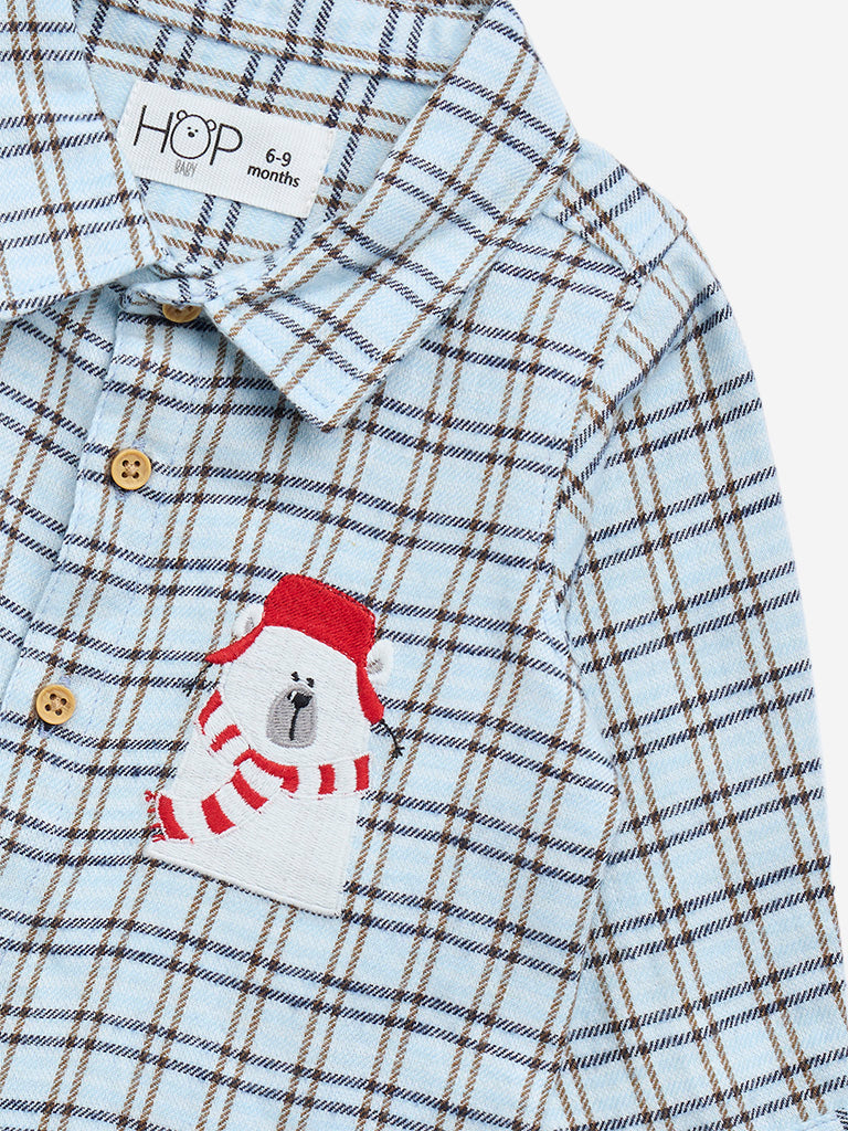 HOP Baby Blue Checkered Cotton Shirt