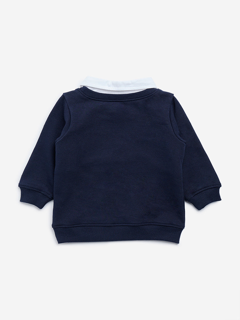 HOP Baby Navy Christmas-Themed Cotton-Blend Sweatshirt