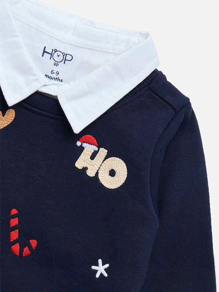 HOP Baby Navy Christmas-Themed Cotton-Blend Sweatshirt