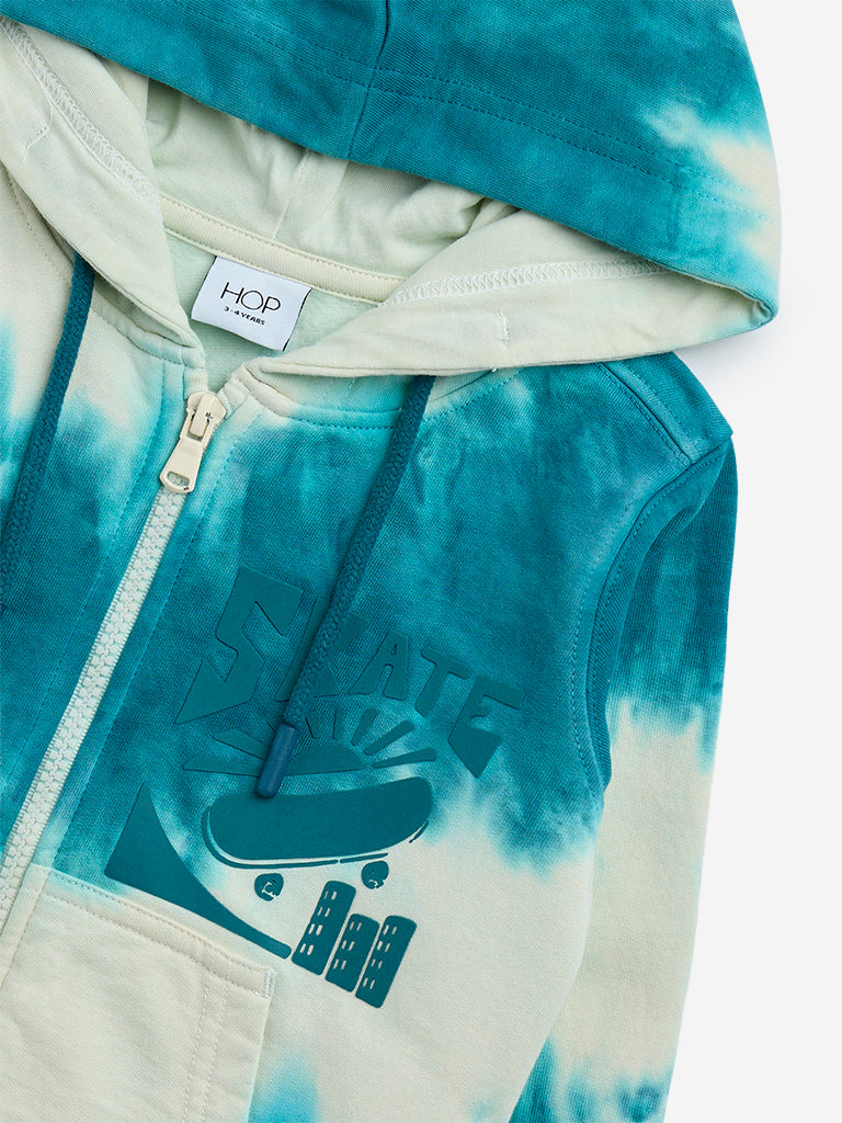Westside HOP Kids Teal Tie-Dye Design Cotton Sweatshirt for Winter Wear Zoomed View