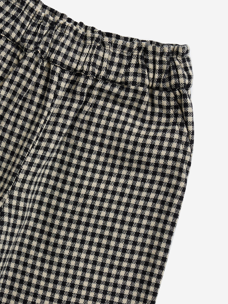 HOP Kids Black Checkered High-Rise Cotton Pants