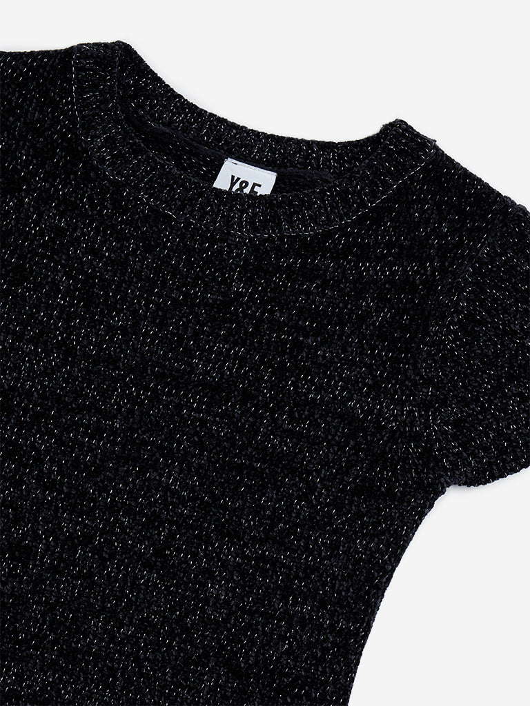 Westside Y&F Girl's Black Knitted Bodycon Dress for Casual Wear Zoomed View