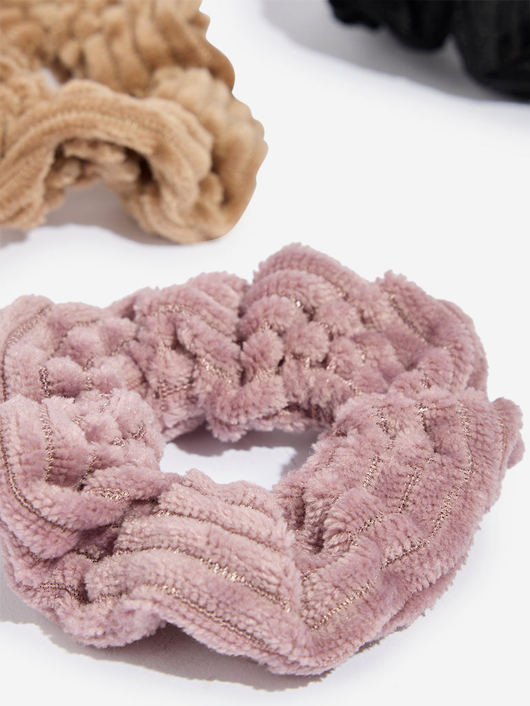 Westside Accessories Multicolour Corduroy Textured Scrunchies - Pack of 3