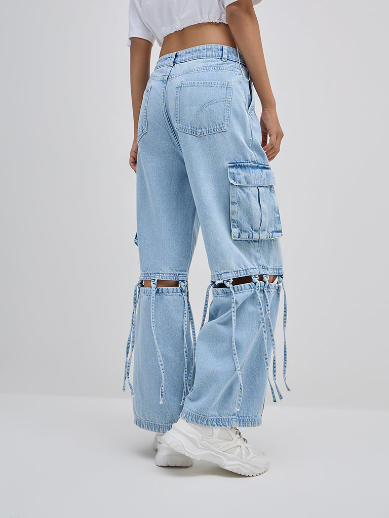 Nuon Light Blue Cargo-Style Relaxed-Fit High-Rise Jeans