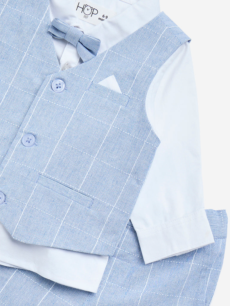Westside HOP Baby Boy's Light Blue Cotton Waistcoat, Shirt, Pants & Bow Set for Casual Wear Zoomed View