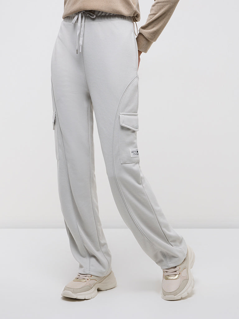 Studiofit Light Grey High-Rise Cotton-Blend Track Pants