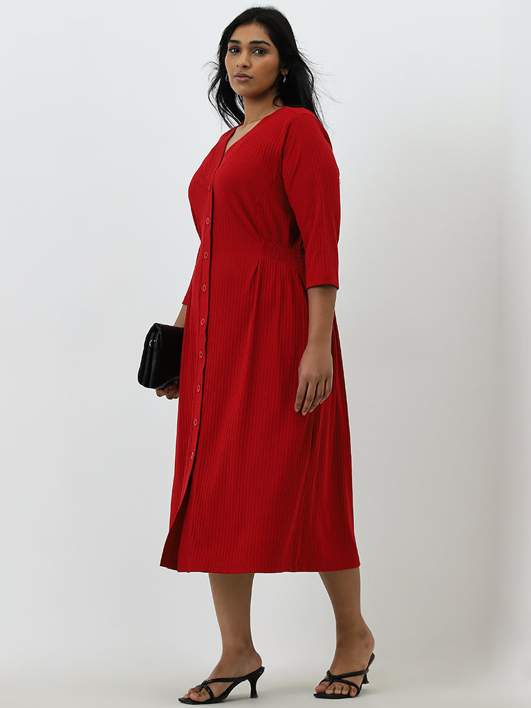 Buy Gia Red Ribbed A Line Dress from Westside