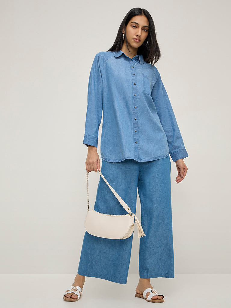 Buy Utsa Blue Floral Embroidered Denim Tunic from Westside