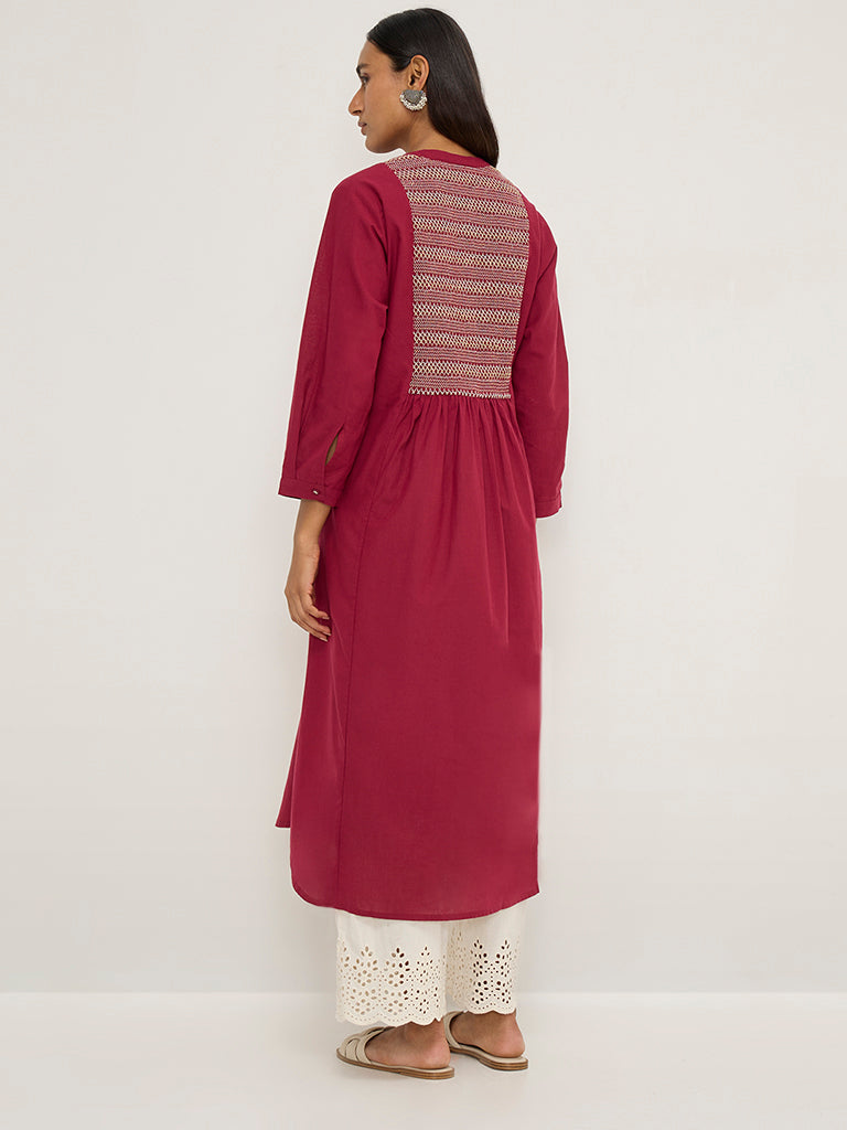 Utsa Maroon Embroidered A-Line Cotton Kurta