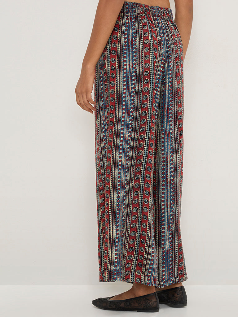 Utsa Red Striped High-Rise Palazzos