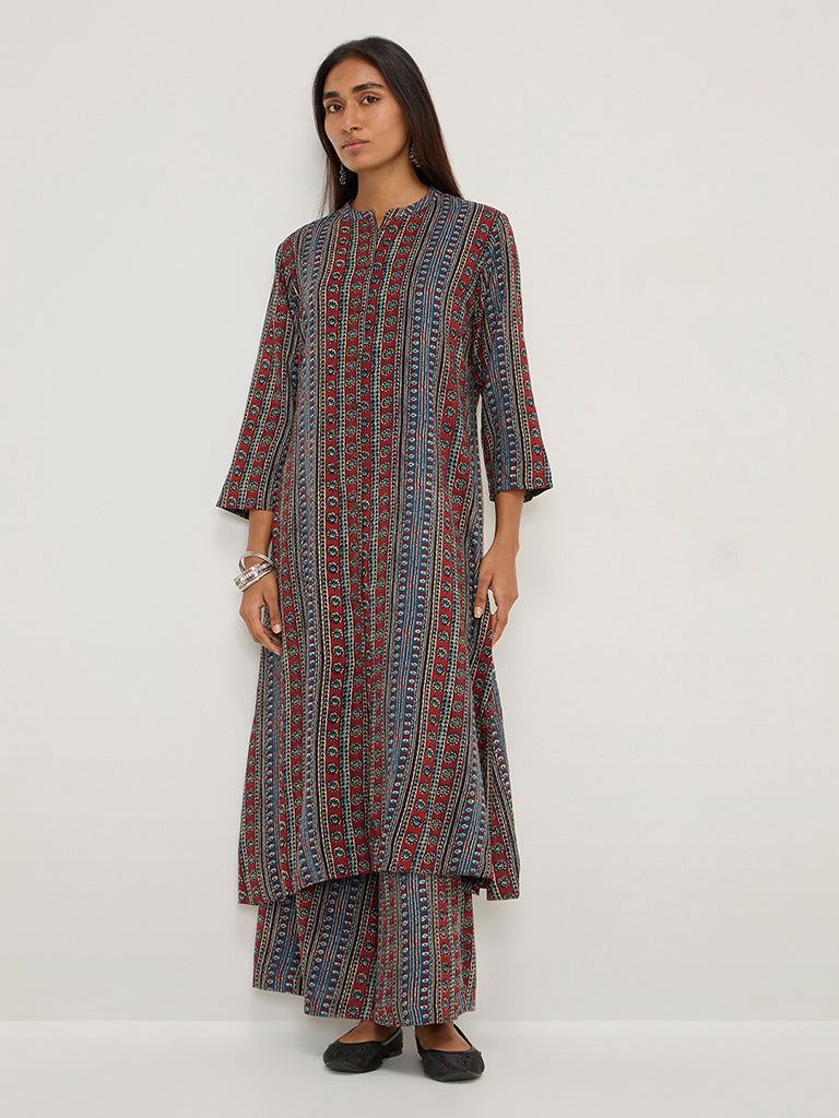 Utsa Red Striped High-Rise Palazzos