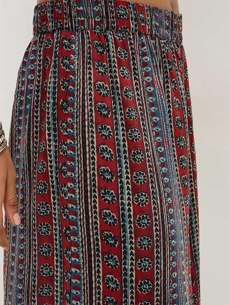 Utsa Red Striped High-Rise Palazzos