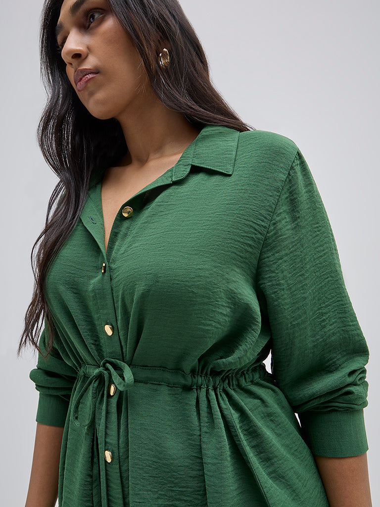 Westside Gia Women's Green Crinkle-Textured Peplum Top for Casual Wear Zoomed View