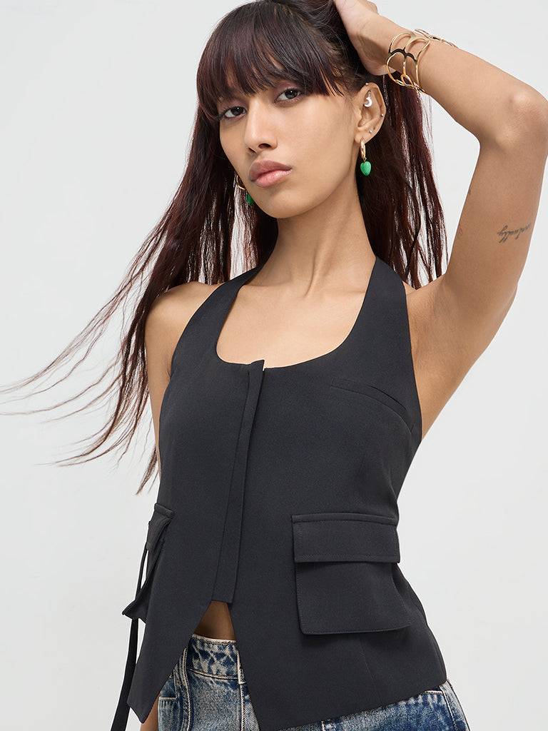 Nuon Black Waistcoat-Style Top