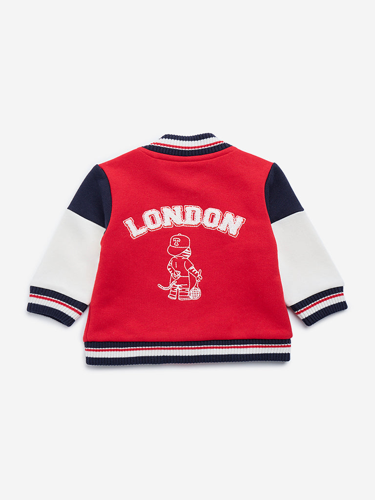 HOP Baby Red London Cotton-Blend Varsity Jacket