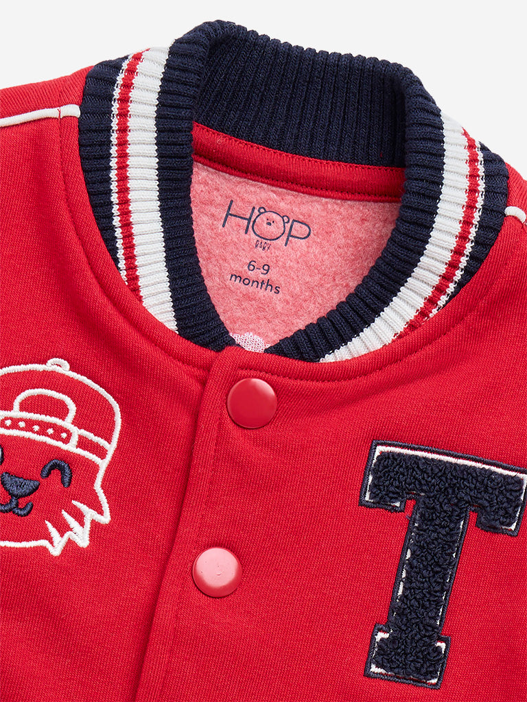 HOP Baby Red London Cotton-Blend Varsity Jacket