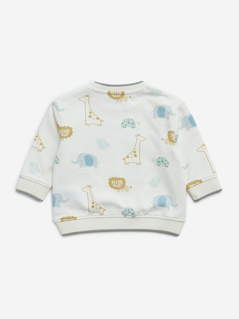 HOP Baby Off-White Animal Printed Cotton-Blend Sweatshirt