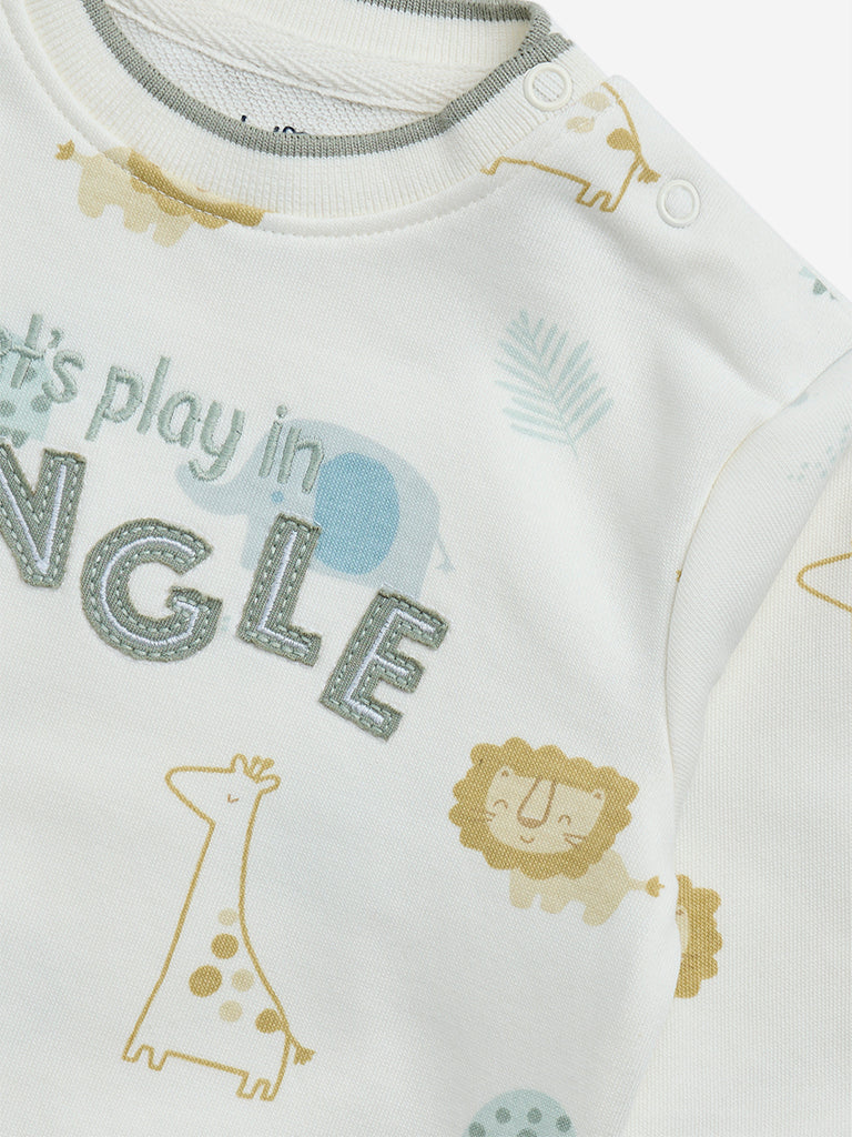 Westside HOP Baby Boy's Off-White Animal Printed Cotton-Blend Sweatshirt for Winter Wear Zoomed View