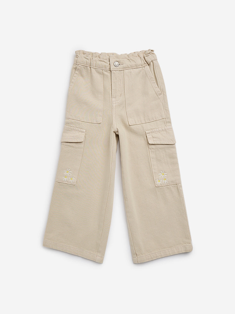 HOP Kids Beige Cargo-Style Relaxed - Fit Mid - Rise Jeans