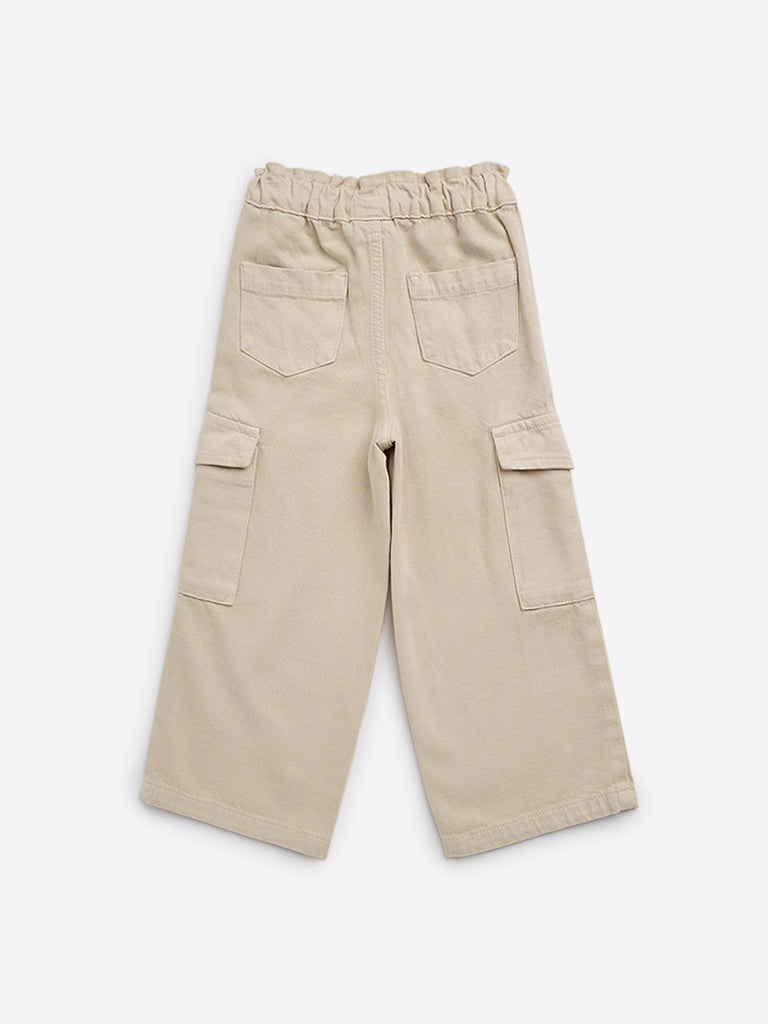 HOP Kids Beige Cargo-Style Relaxed - Fit Mid - Rise Jeans