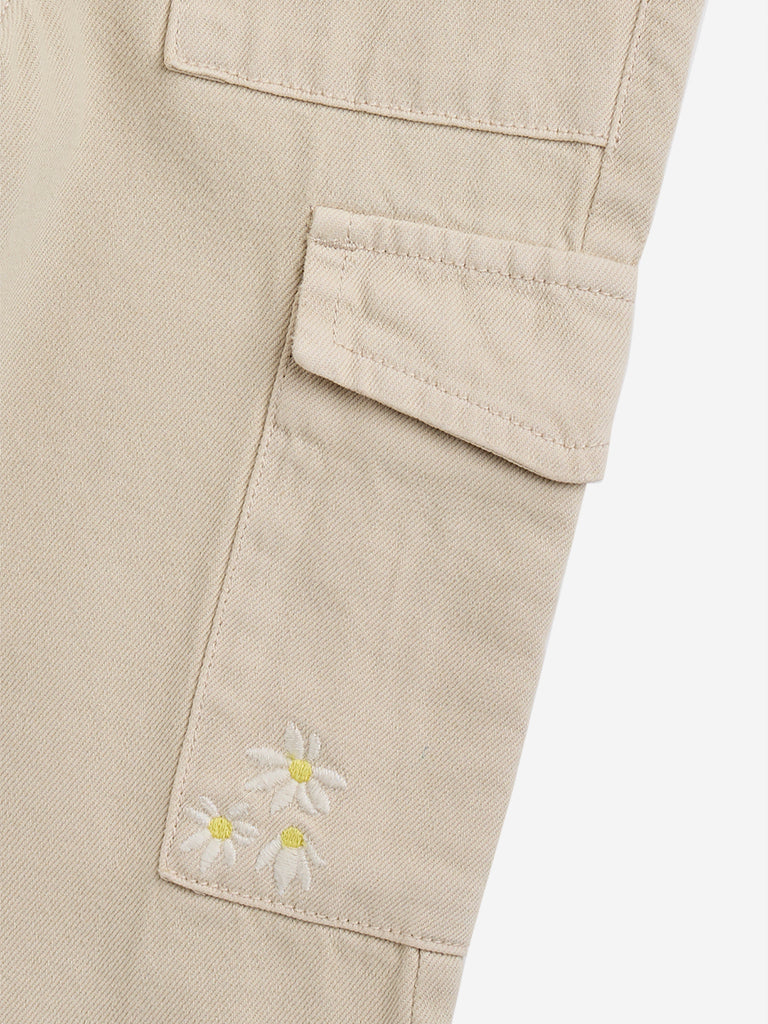 HOP Kids Beige Cargo-Style Relaxed - Fit Mid - Rise Jeans