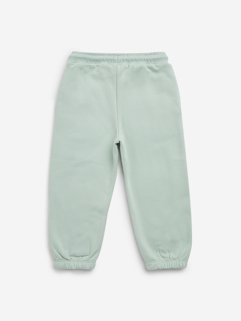 HOP Kids Sage Text Embroidered Mid-Rise Cotton-Blend Joggers