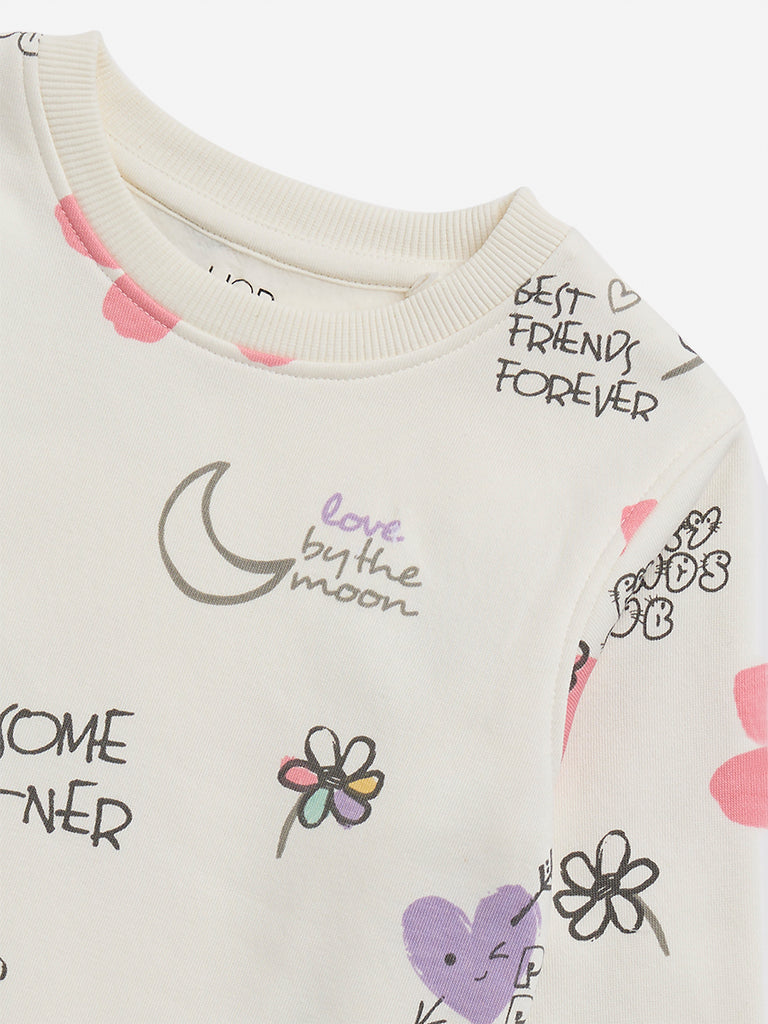 Westside HOP Kids Off-White Graphic Printed Cotton-Blend Sweatshirt for Winter Wear Zoomed View