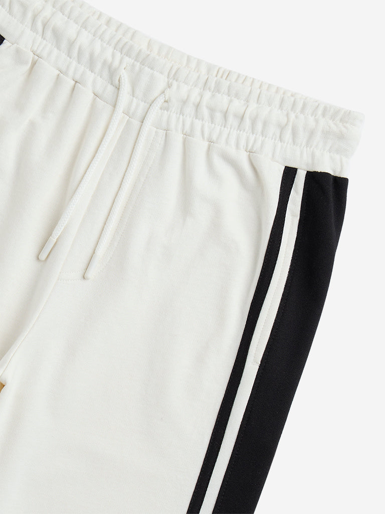 Y&F Kids Off-White Text Design Mid-Rise Cotton-Blend Track Pants
