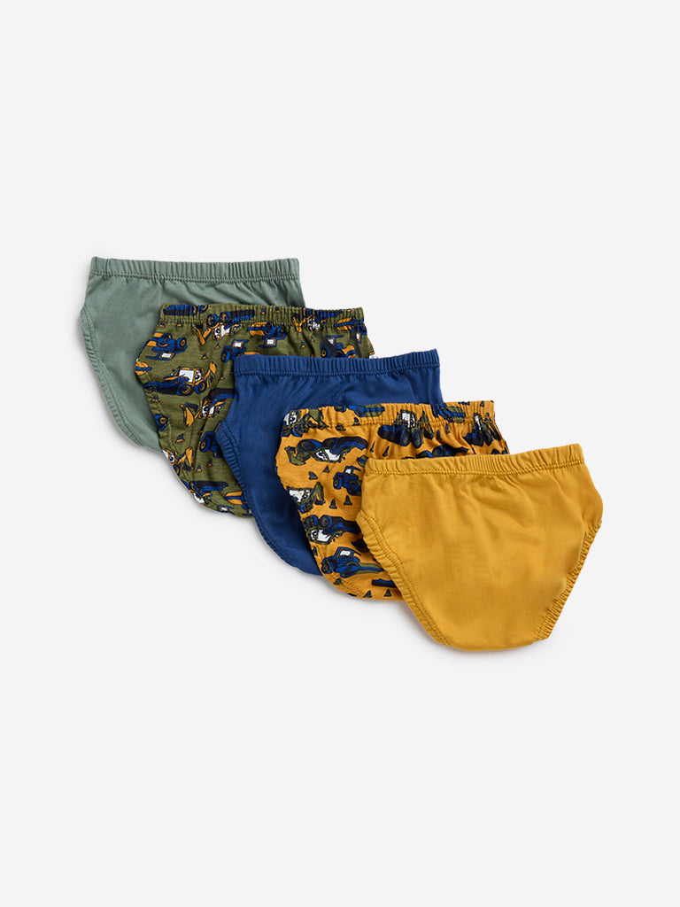 HOP Kids Green Printed Cotton-Blend Briefs - Pack of 5
