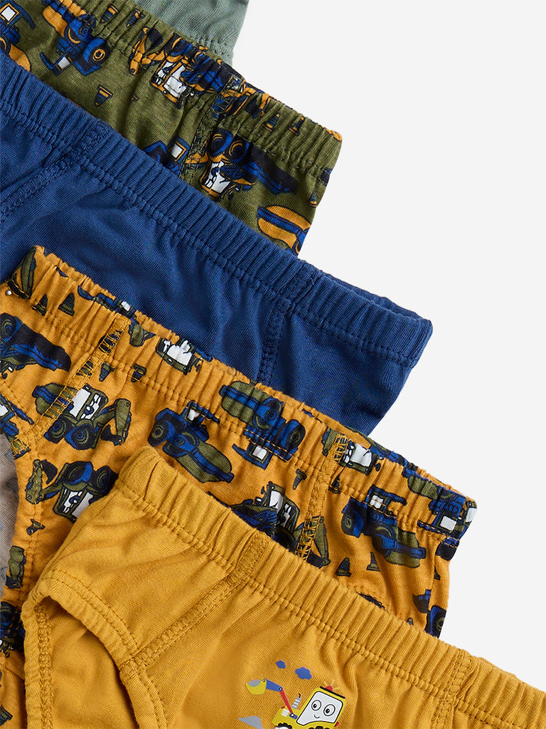 HOP Kids Green Printed Cotton-Blend Briefs - Pack of 5