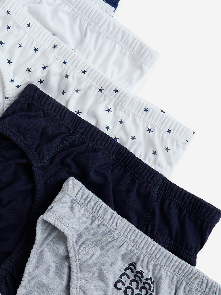 Westside Y&F Boy's Navy Printed Cotton Briefs - Pack of 5 for Casual Wear Zoomed View