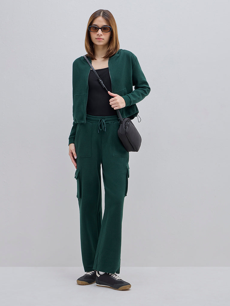 Studiofit Dark Green Waffle-Textured Cotton Jacket