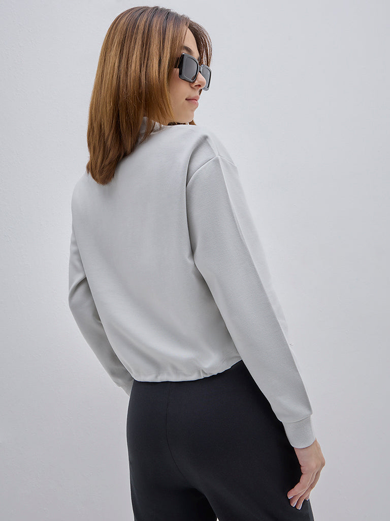 Westside Studiofit Women's Light Grey T-Shirt for Sports Wear Back View