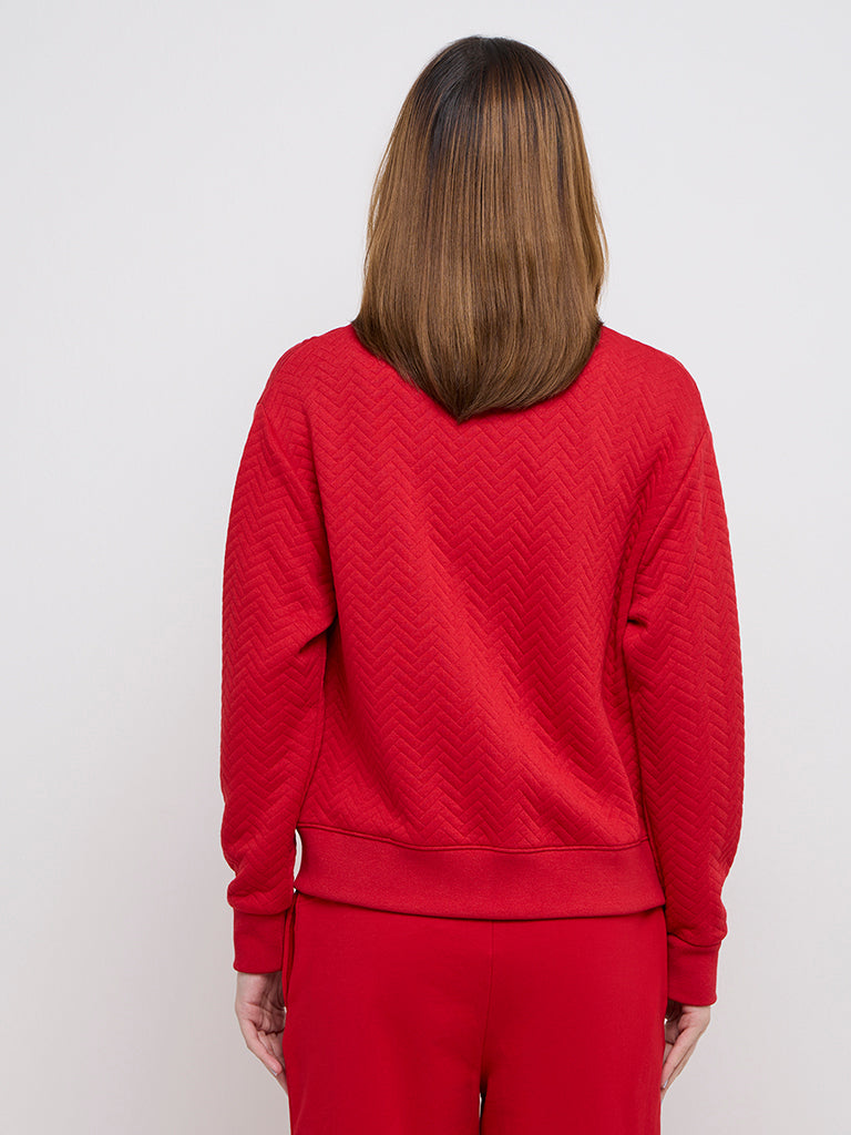 Westside Studiofit Women's Red Chevron Textured Jacket for Sports Wear Back View