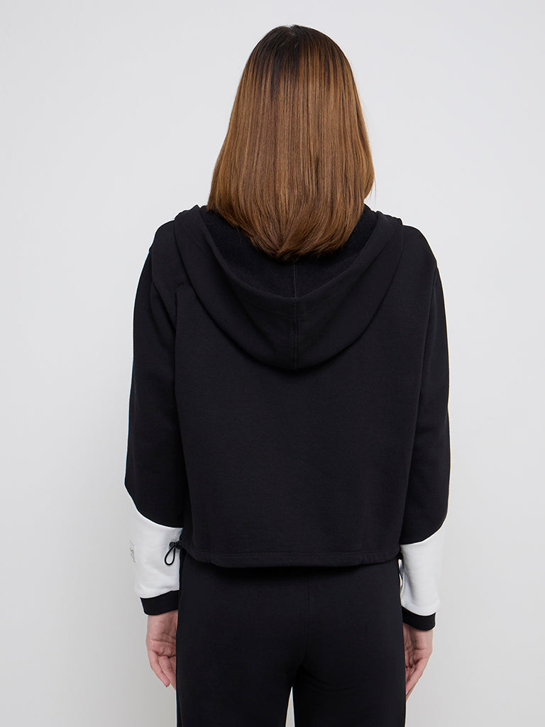 Westside Studiofit Women's Black Panel-Detailed Cotton Jacket for Sports Wear Back View