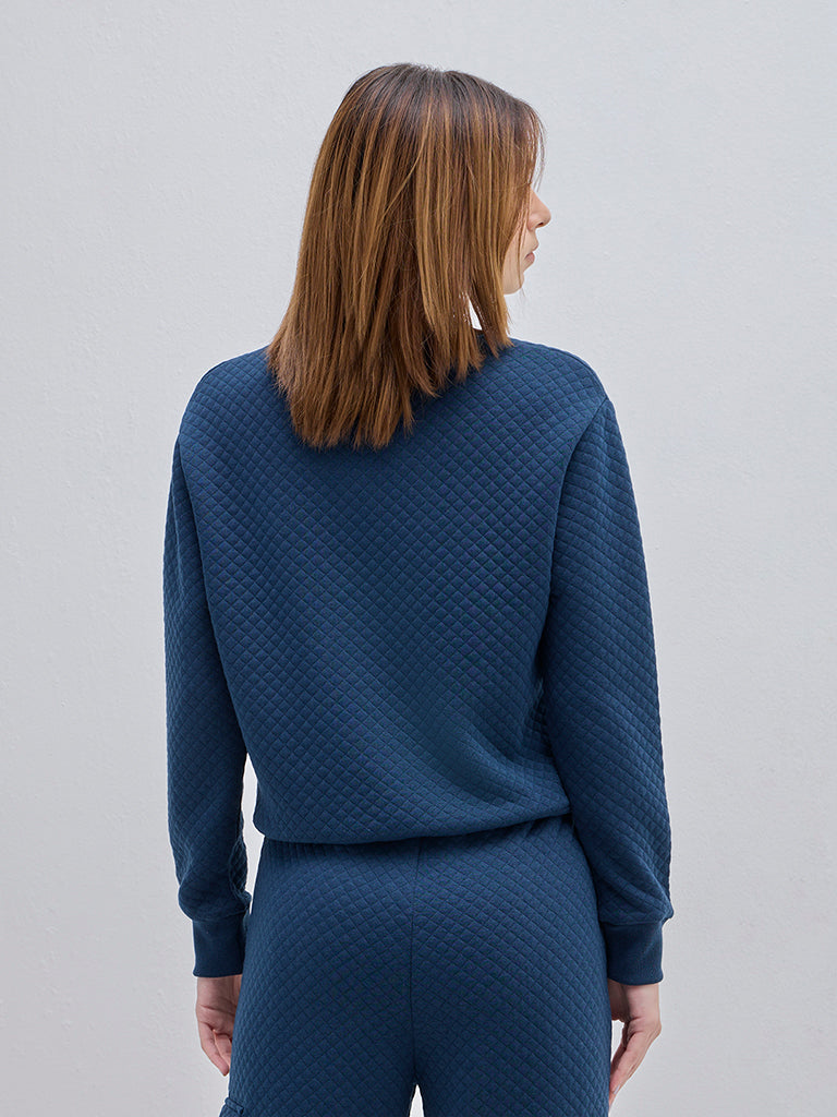 Westside Studiofit Women's Teal Quilted Sweatshirt for Winter Wear Back View