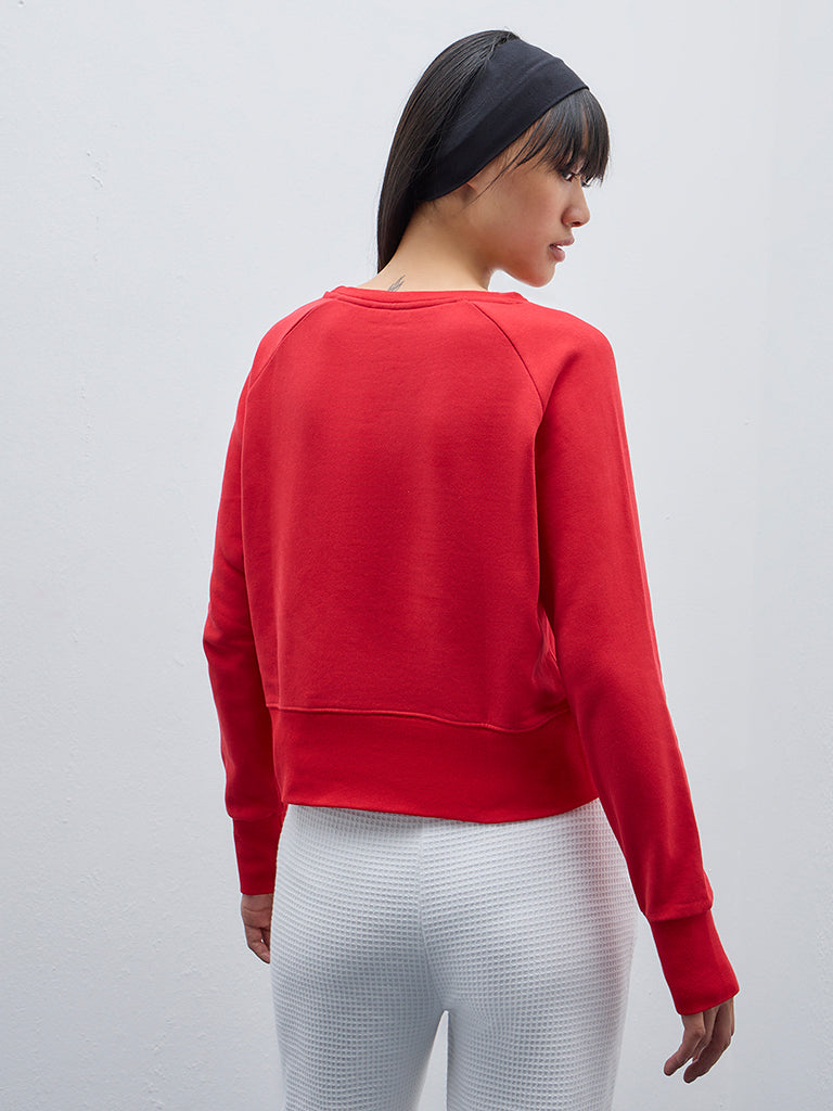 Westside Studiofit Women's Red Cotton Sweatshirt for Winter Wear Back View