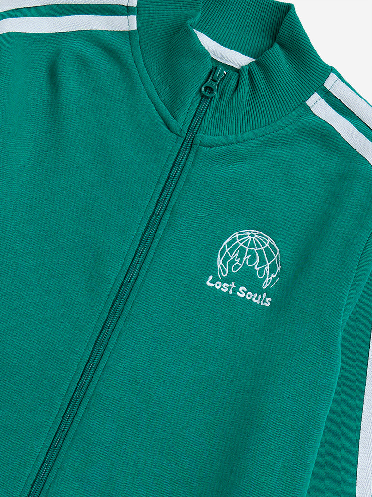 Westside Y&F Girl's Green Text Embroidered Cotton-Blend Jacket for Casual Wear Zoomed View